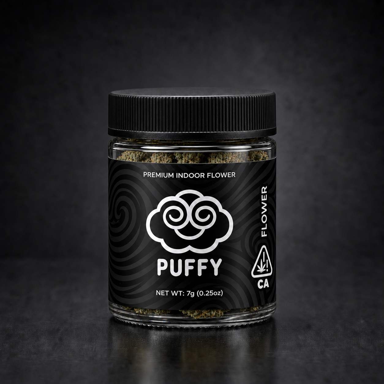 Puffy Premium Indoor Flower jar with black label